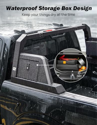 Image of JOYTUTUS Roll Bar for Full Size Truck with Waterproof Storage Lock Boxes, Adjustable Width Pickup Chase Rack Sports Bar Compatible with F150, F250, F350, Silverado, Sierra, Ram 1500 2500 3500, Tundra