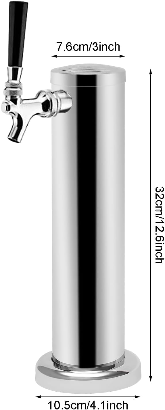 Torre Cerveza Inox, Dispensador de Presión Grifo Único Con Apagado Automático, Bar Casa Restaurante, Vino Blanco Jugo Café Té, Acero Cromado Plata Cilíndrica, 32X7,6 Cm