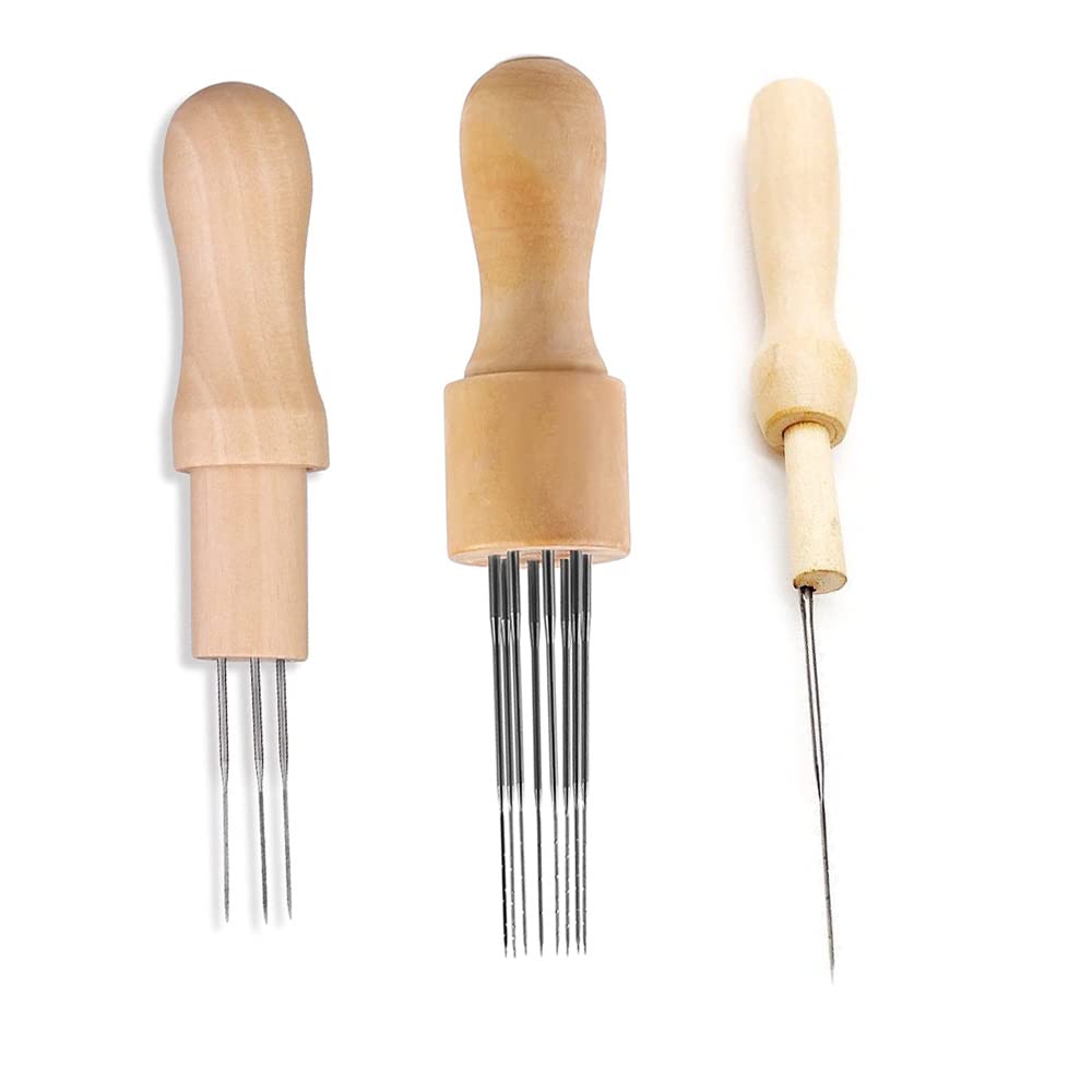 3Pcs Felting Needle with 1, 3,8 Needles Tool Each one,Craft Wool Felt Stitch Punch Tool with Solid Wood Handle Felting Eight Needles Tool