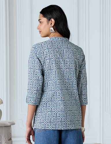 Image of Amazon Brand - Myx Women's Screen Print Straight Printed Regular Cotton Short Kurti (Available in Plus Sizes)