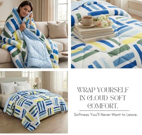 Image of VAS COLLECTIONS Cloud Cotton Reversible AC Comforter for Double Bed | Super Soft 220 GSM Quilt /Duvet /Dohar | Lightweight All-Season Comforter | 88 x 90 Inches (1 Piece) (Blue, White, Yellow)