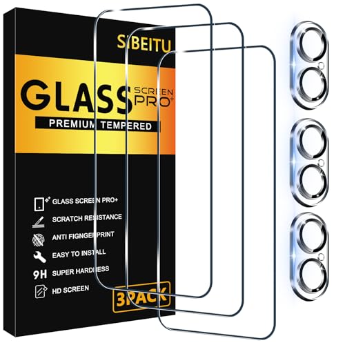 SIBEITU 3 Pack Screen Protector for iPhone 16 with 3 Pack Camera Lens Tempered Glass Protector, 6.1 Inch HD Clear Tempered Glass Film 9H Hardness Full Coverage, Scratch Resistent, No Air Bubbles