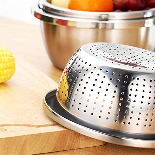 Colador de acero inoxidable con cuenco Linkidea juego de 2 lavadora escurridor cocina pasta 3