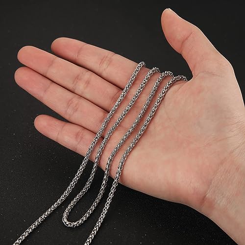 Image of HZMAN 3.0 mm Stainless Steel Wheat Silver Chain Necklaces for Men & Women 16 inch -36 inch
