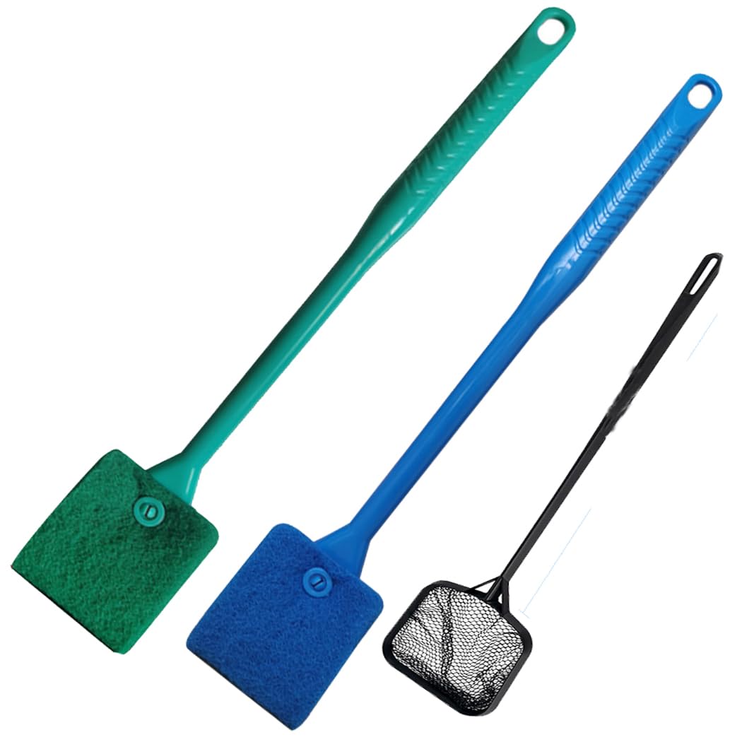 MRTURKREVHQ 2 Pack Aquarium Algae Scraper Double Sided Sponge Brush Cleaner Long Handle Fish Tank Scrubber for Glass Aquariums and Home Kitchen,15.4 inches