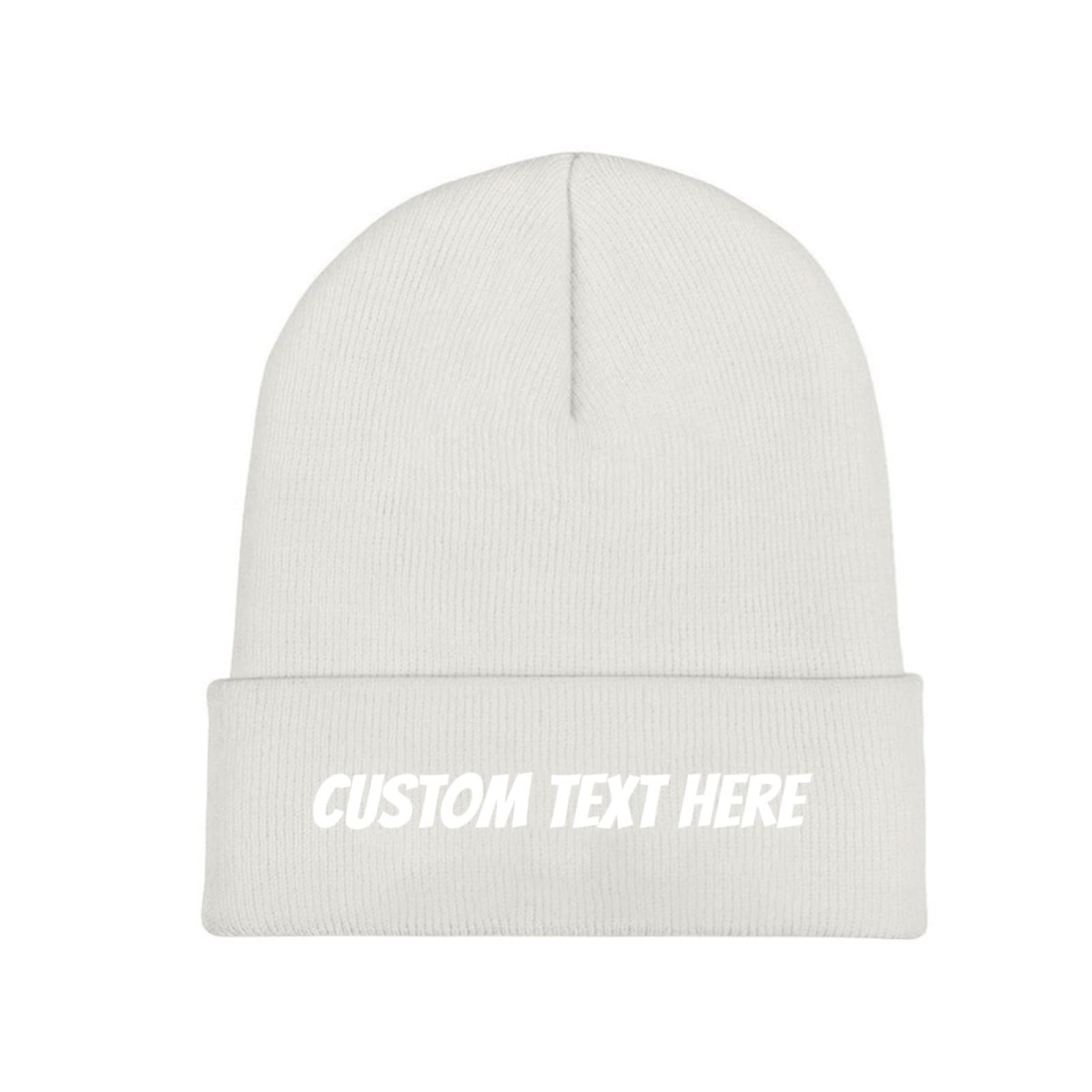 Miujonvy Unisex White 0 Custom Beanie Slouch White Beanie Custom Text Here Classic Winter Beanie Hat