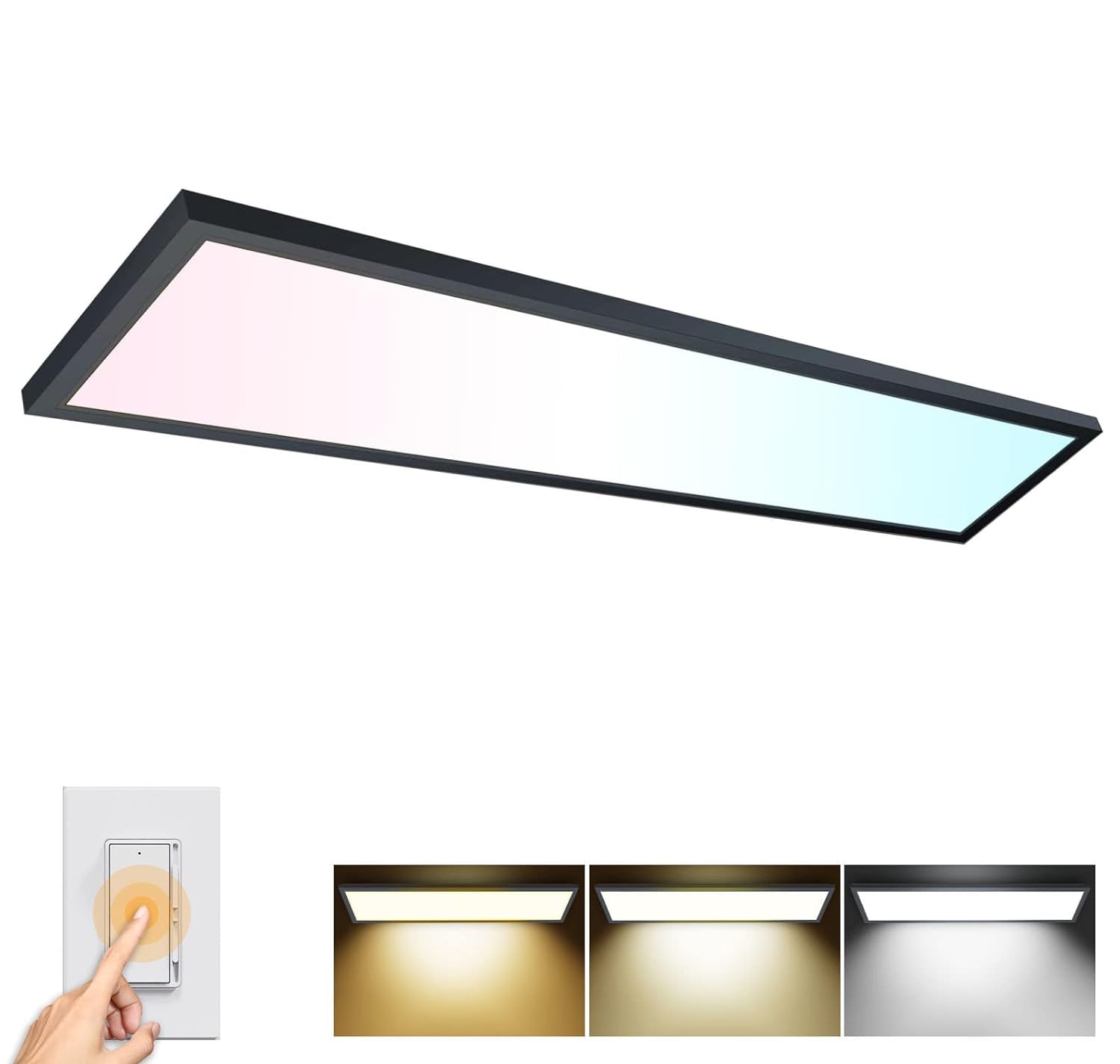 AIKVSXER 1 Pack 1x4 LED Flat Panel Light Surface Mount Black, 5500LM 50W