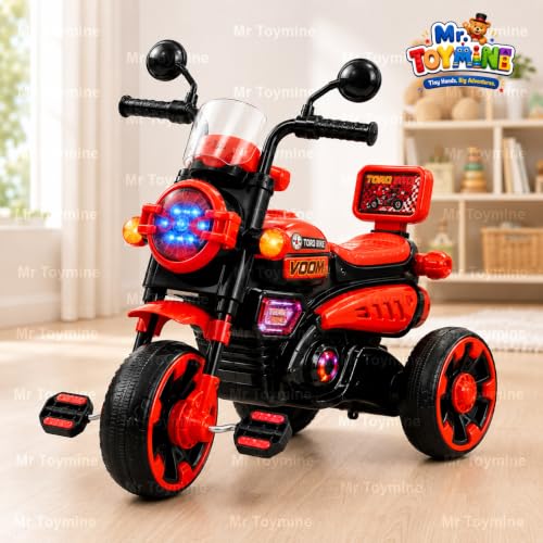 Image of TORQ Bike Pedal Tricycle for Kids Toddler Trike Headlight, Music, Curved Seat and Backrest Push Along Pedal Trike for 2 Years to 4 Years | Full Body LED| RED | TOYMINE