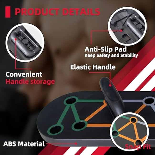 Foldable Push Up Board System 10-in-1 Multifunctional Push Up Bar for Full-Body Strength Training with Pushup Handles, Portable Home Gym Equipment Chest & Arm Muscle Builder for Men & Women