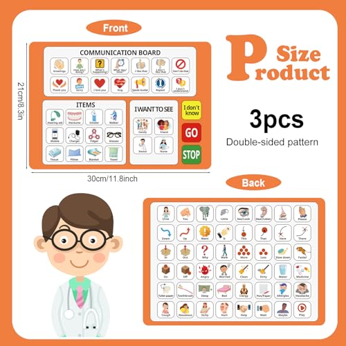 3 Pcs Communication Boards for Non Verbal Adults 11.81 x 8.27 Inches Colorful Picture Symbol Communication Cards Speech Therapy Tools for Autism Aphasia Stroke Patients Hospital Care Home Use - Image 3