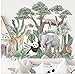 Wajade Wandaufkleber, Motiv: Dschungeltiere, Panda, Elefant, Löwe, Giraffe, Leopard im Regenwald, Wandsticker für Kinderzimmer, Kinderzimmer, Spielzimmer, tropische grüne Pflanzen, Tiere