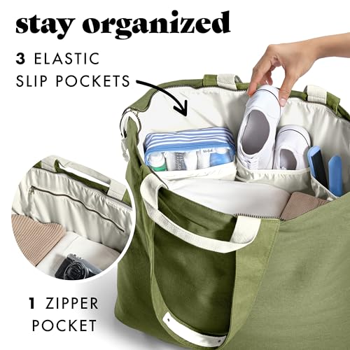 Image of Fit & Fresh XL Beach Tote Bag for Women - XL Travel Tote with Zipper & Pockets, Oversized Canvas Pool Bag, Weekender Carry-On