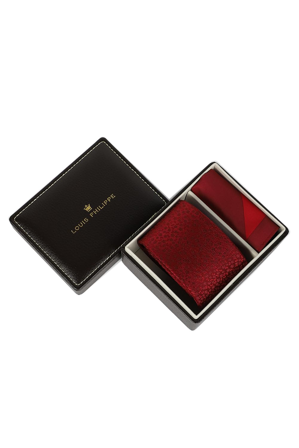 louis philippe Men Red Textured Tie and Pocket Square-picture-32