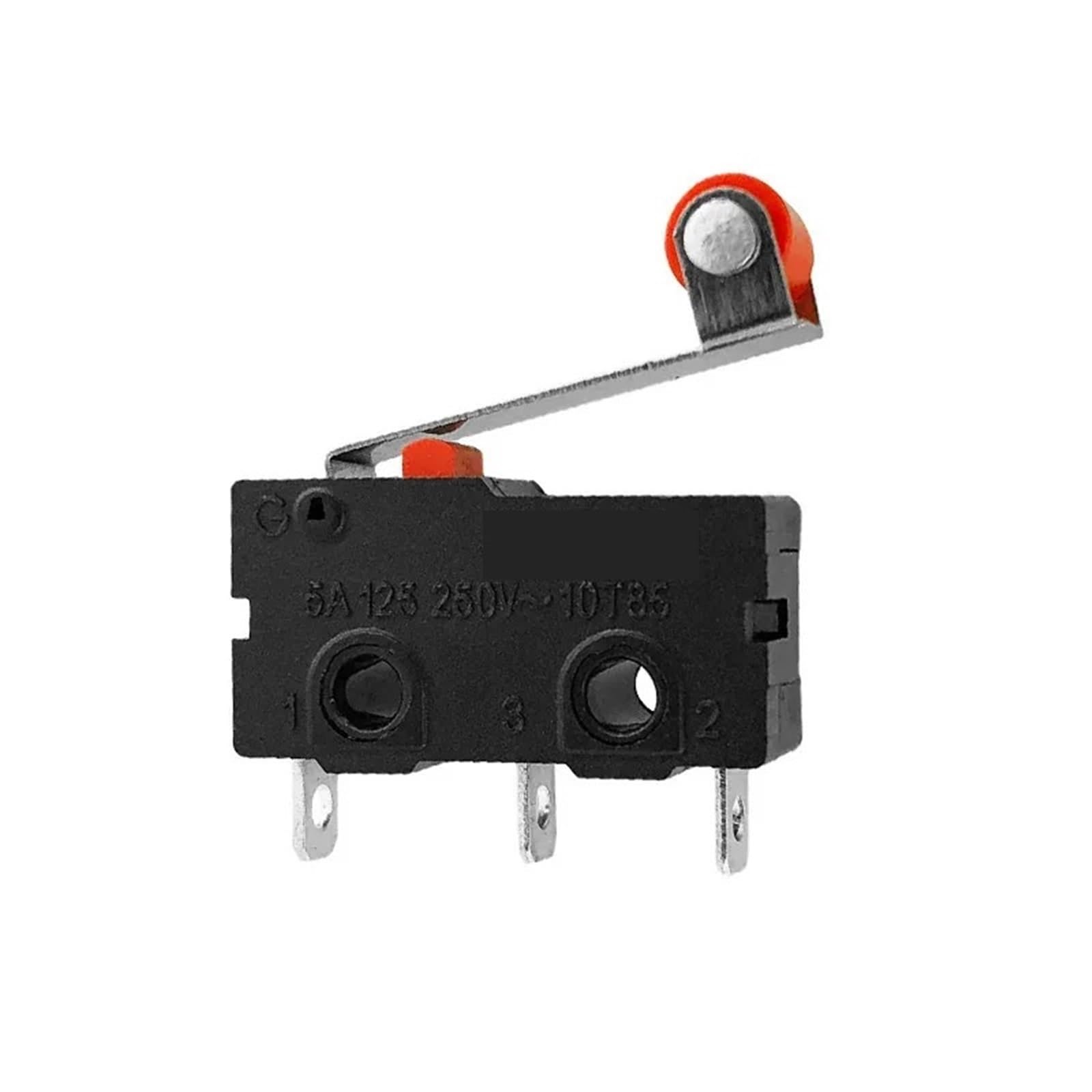 3-pinowy wyłącznik krańcowy NO/NC, 10 sztuk, 5 A, 125 V, 250 V AC, dźwignia z łukiem rolkowym, natychmiastowe przełączniki wciskane (podniesienie 25 mm)