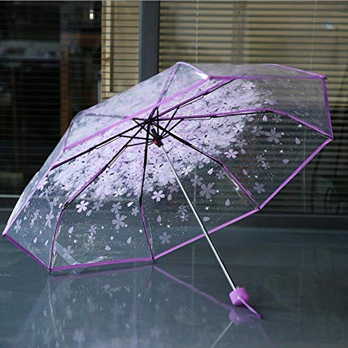Preisvergleich Produktbild FEICHENG Mode Transparenter Klarer Regenschirm Sakura Regenschirm Regen Frauen Romantischer Faltkirsch Regenschirm Klarer Blumenschirm, 02