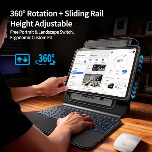 Image of Detachable Magnetic Keyboard Case for iPad Pro 13 Inch, Black | Sliding Rail Height Adjustable Stand,7-Color Backlit,Multi-Touch Trackpad,360 Rotatable,Clear Back for iPad Pro 13 M5 /M4