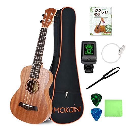 【初心者セット】 Mokainiソプラノ ウクレレ Ukulele 高級なマホガニ―材 23インチウクレレ 【ウクレレバッグ、調べ器、ウクレレ日本語教材、つり、予備用コルダ、拭き巾、ピック】 【検品後発送で安心】のサムネイル