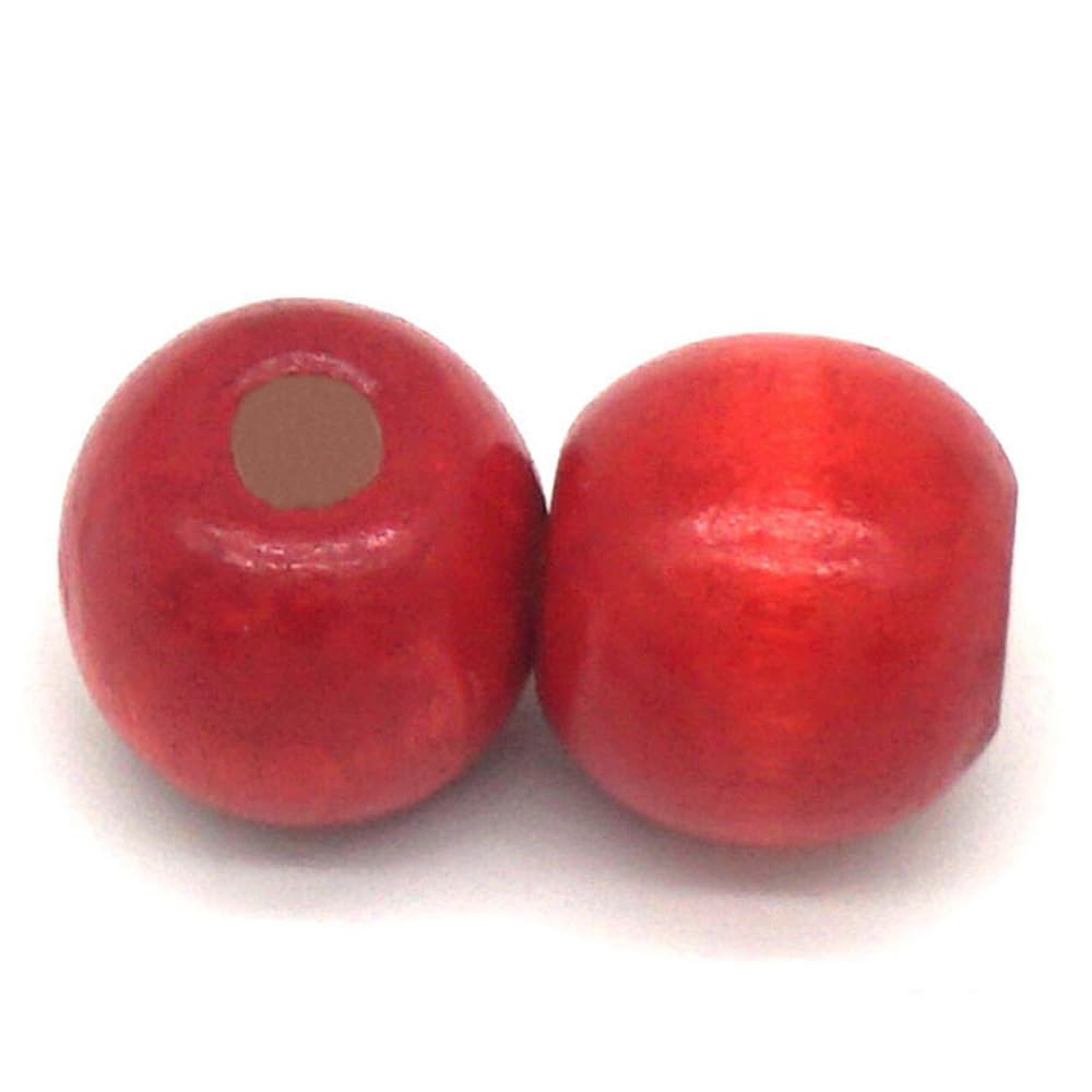 Pack of 300 Natural Red Round Wooden Beads for Threading Wooden Craft Beads for DIY Handmade Macrame Decor Accessories Jewellery Making Bracelet Necklace Craft 11 x 12 mm Hole Diameter 3.5 mm