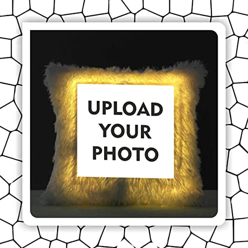Image of Savri Personalised LED Fur Cushion Pillow with your Photo or name Printed. Picture Cushion /Pillow with Filler. Ideal for valentine's day, Christmas Gift For Friends, Family, Relatives. Size-14x14 Inch