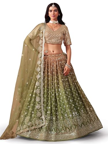 Image of Zeel Clothing Women Georgette Semi stitched Sequins Zari Embroidered Lehenga Choli With Dupatta (7086-Latest, Free size)