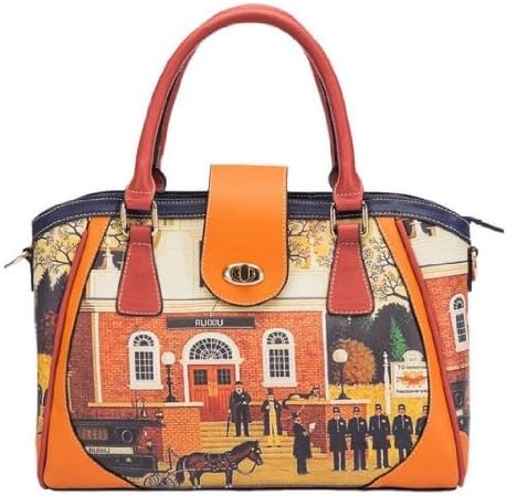 Amazon オレンジ系 ヨーロッパの風景 スイスの町並み プリント ボストンバック ハンドバック ショルダーバック クラッチバック ポーチ 斜め掛けバック リュックサック トートバック キャリーバック ブランドバック かばん バック レディースバック カジュアル レトロ