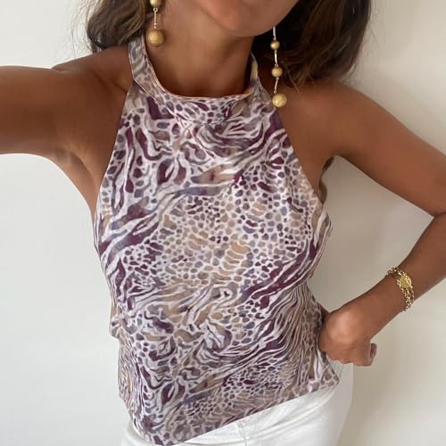 Women Y2k Halter Neck Tank Top Floral Print Backless Cami Top Sleeveless Tie Up Crop Top Summer Streetwear2