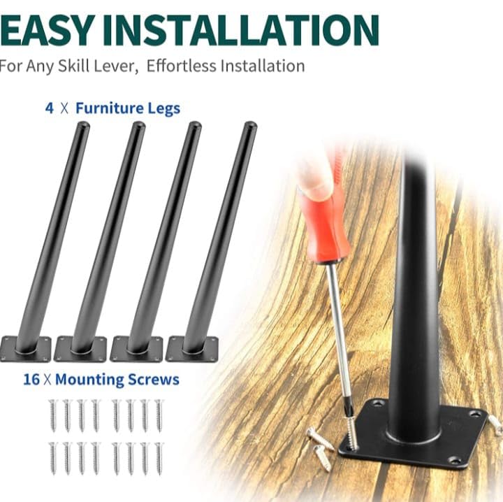 Image of Sofa Leg Black Finish 12 Inches (Set of 4) Metal Cone Shape Heavy Duty Sofa Legs for Home, Office Rustproof & Sturdy Sofa Paya with Mounting Screw | Furniture /Table Legs