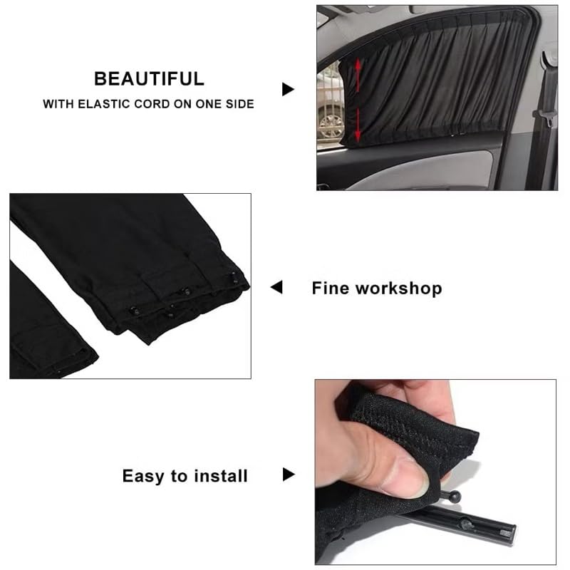 Rideau Voiture,Rideau Occultant Voiture Lot De 2 Pare-soleils 70 Cm, Rideaux Latéraux for Vitres Arrière, Pliables, Protection UV, Accessoires en Tissu Pur Noir(Black 70x47cm)
