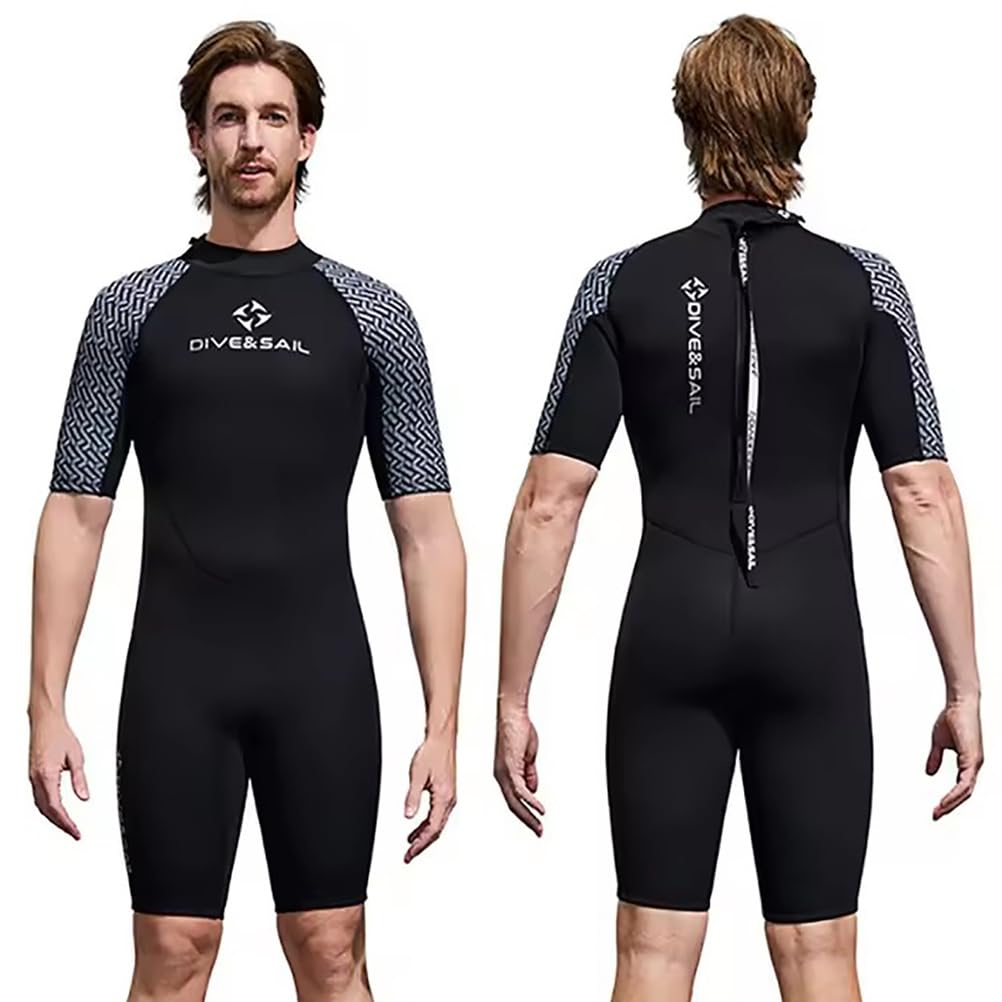 Combinaison Shorty 2Mm en Néoprène pour Homme et Femme – Combinaison de Plongée Une Pièce À Fermeture Éclair Frontale, Manches Courtes et Jambes Courtes – Idéale pour Snorkeling, Plongée