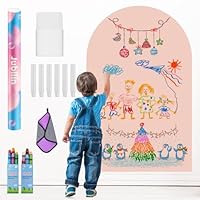 Jubilin Magnetic Chalk Board, 47 × 24 inches Camel-Colored Magnetic Arched Wall Board,12 Chalk Sticks, 1 Cleaning Rag, 6 Chalk Holders, 1 Storage Box Magnetic Drawing Board for Children Boys Girls