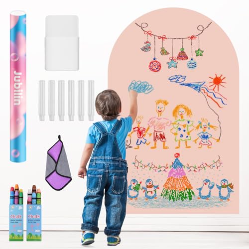 Jubilin Magnetic Chalk Board, 47 × 24 inches Camel-Colored Magnetic Arched Wall Board,12 Chalk Sticks, 1 Cleaning Rag, 6 Chalk Holders, 1 Storage Box Magnetic Drawing Board for Children Boys Girls