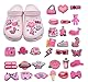 30 Stück Blumen-Krokodil-Anhänger,Girly Rosa Schuhe Dekorationen,personalisierte DIY Zubehör,niedliche Themen-Schuhschnallen,PVC gedruckte Schuhblumen,Crocs-Party-Dekorationen