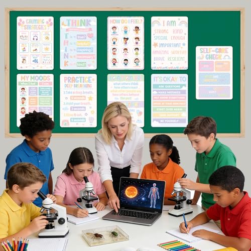 Image of 9Pcs Calming Corner Posters, 13.4 inchx9.2 inch Pastel Calm Down Corner Poster for Classroom Bulletin Boards, Educational Behavior Charts for Elementary Middle Back to School Wall Comfort Corner Decorations Teacher Must Haves