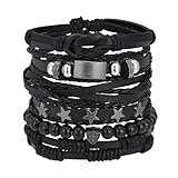 Eigso Pulseras de cuero punk con tachuelas para hombres y mujeres, pulsera de cuero trenzado vintage para hombre y mujer, Cuero sintético, No es una piedra preciosa