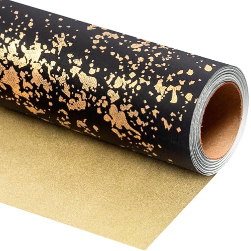MAYPLUSS Black Wrapping Paper Roll Reversible Gold gift Wrap with 3D Snowflake for Mens Boys Birthday Gift Wrap Graduation Fathers Day Anniversary Engagement 17 Inch x 16.5 Feet
