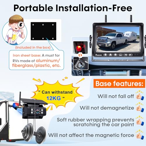 Image of RV Backup Camera with Solar Magnetic: Long Distance No Signal Delay, 7 Inch Touch Key Monitor with Recording, HD 1080P Wireless Backup Camera for Trailer, 5th Wheel, Camper