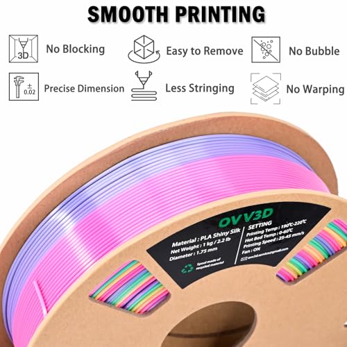 Image of OVV3D Rainbow PLA Filament 1.75mm, PLA Silk PLA 3D Printer Filament Multicolor Silk Color Change Rainbow PLA Filament with Pink Purple Green Yellow, 3D Printing Filament 3D Filament, 1kg