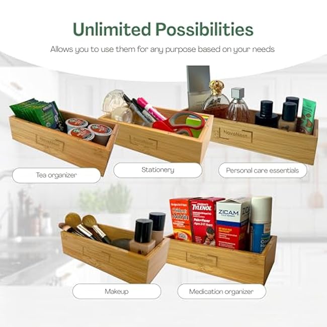 5PCS Bamboo Storage Bag Organizer Set, Multi-Use Baggie Organizers for Gallon, Quart, Sandwich, Snack Food Bags, Tea Bag, Silverware, Ideal for Kitchen, Office, Makeup, Bathroom, Utensil, Junk Drawer