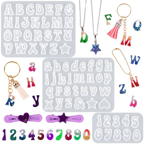 Actvty Mini Alphabet Resin Molds - 3Pcs Letter Molds for Epoxy Casting Small Number Alphabet Silicone Mold for DIY Earring Necklace Pendant Jewelry Resin Crafts Decor