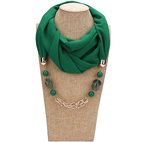 Guojiang Womens Classic Necklace Sash Scarf With Jewelry Pendant Shawl Gift Scarf Necklaces For Women, Green