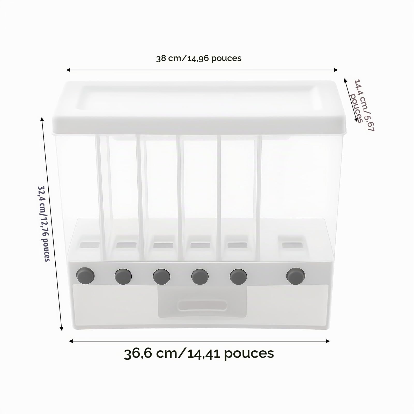 Distributeur Céréales 6 Compartiments Réservoir Alimentaire à Grains Secs avec Tasse Boîte de Rangement pour Cuisines Stockage Hermétique pour Salles à Manger, Garde-manger