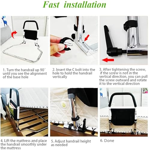 Image of Bedside Safety Handle Folding Bed Assist Grab Bar for Adults Storage Pocket All Prevention Hand Guard Elderly Stability Mobility Aid Seniors Post-Surgery Recovery,Pregnancy Handicap Fit