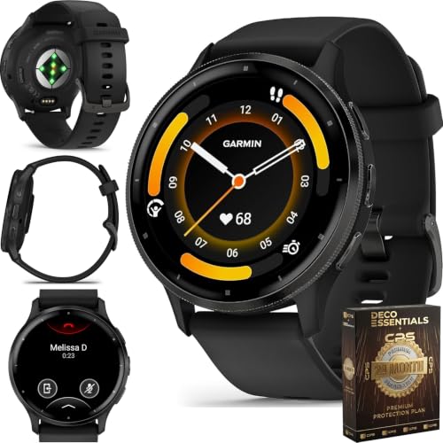 Garmin Venu 3 (Refurbished) Slate Stainless Steel Bezel 1.4-Inch AMOLED Smartwatch with 45mm Black Case w/Band (Renewed) 010-N2784-01 - Bundle w/Deco Essentials 2-Year CPS Plan