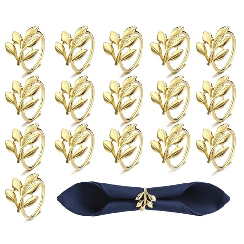 Napkin Rings 16Pcs Gold Leaf Napkin Rings Set Metal Napkins Buckles Metal Leaf Napkins Holder for Christmas Thanksgiving Wedding Party Banquet Table Decoration