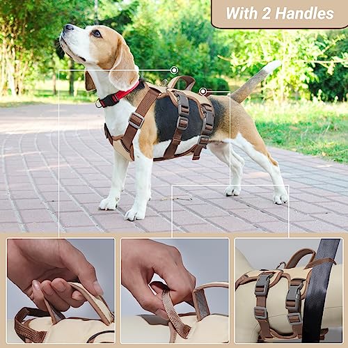 LiebeDD Hundegeschirr für Kleine Mittelgroße Hunde Welpen Geschirr, Anti Zug Geschirr Hund Sicherheitsgeschirr Ausbruchsicher, Panikgeschirr für Hunde Zuggeschirr Hund, Beige, S