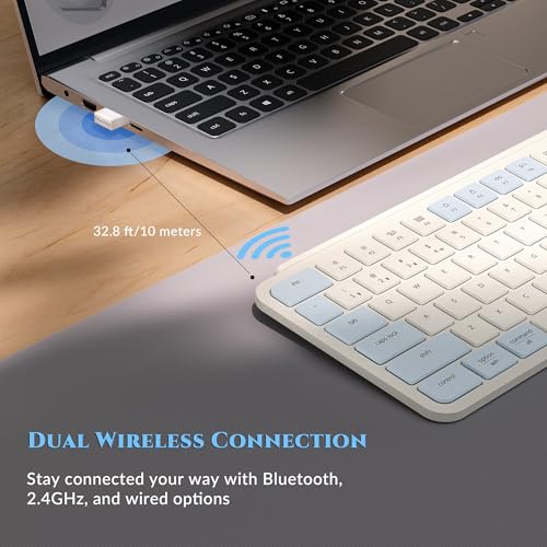 Image of Keychron B6 Pro Ultra-Thin Wireless Keyboard, Full-Size ZMK with Numeric Keypad Quiet Typing, 2.4 GHz /Bluetooth 5.2 /Wired Connection Long Battery Life, Compatible with Mac Windows Linux - Retro Blue