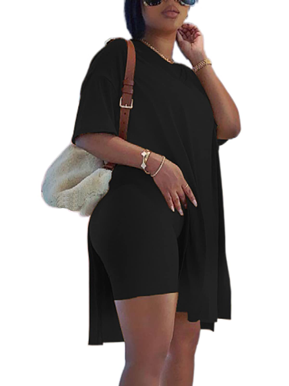 qfmqkpi Women Plus Size Short Sets 2 Piece Outfits