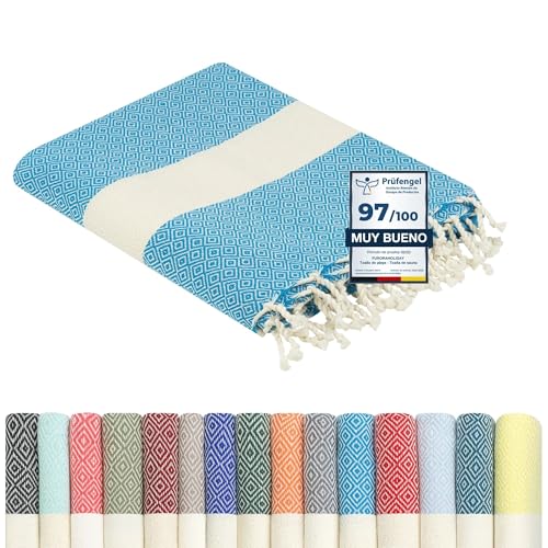 furora Holiday Toalla Playa Grande, Algodon 100 x 200 cm - Compacto, Ligero, Suave | Fouta Beach Towel con Flecos, Pareo, Toallas Piscina Mujer + Hombre | Manta de Viaje y Playa y Manta Picnic