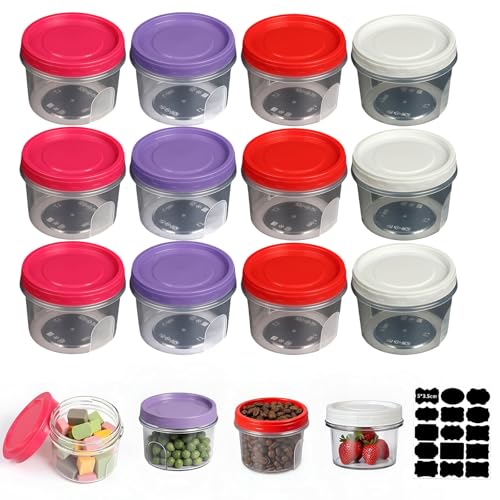 Ksnowqi 12 Piezas Recipientes de Plástico 500ml, Contenedores de Alimentos Pequeños, Tarros para Helados, Recipiente Comida para Salsas, Sopas para Congelador Lavavajillas