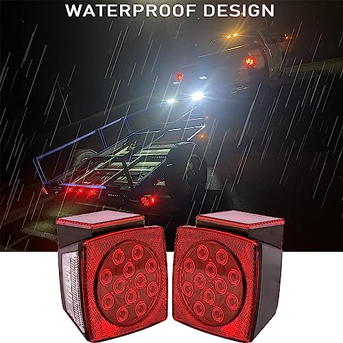 Image of Trailer Lights, 2Pcs Square Red Led Rear Combination Tail Lights